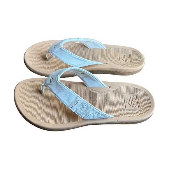Reef Santa Ana Womens Flip Flop Sandals White Tan Palm Leaf Print Size 9 G-22 - Picture 2 of 8
